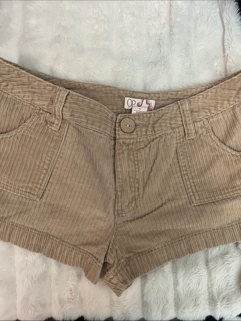 Vintage Op Ocean Pacific Tan Corduroy Mini Shorts Y2K Surf Mid Rise Size 15